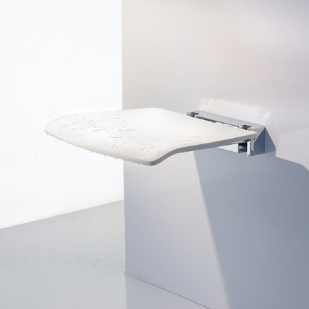 FK404 Smedbo Living Folding Wall Mounted Shower Seat White Folded Down