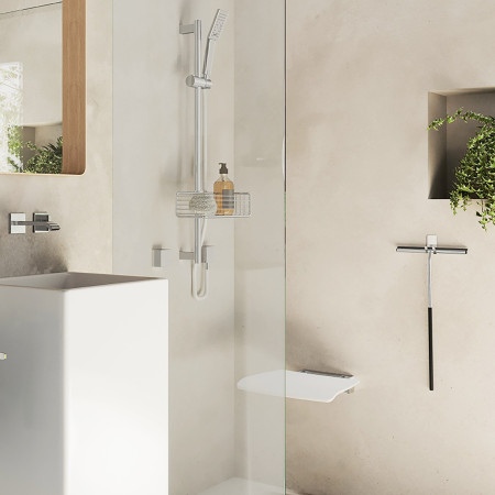 FK404 Smedbo Living Folding Wall Mounted Shower Seat White Lifestyle