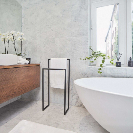 FB614 Smedbo Outline Black Double Freestanding Towel Rail Lifestyle