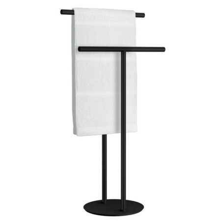 FB616 Smedbo Outline Black Freestanding Double Towel Rail with a Towel