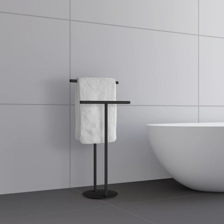 FB616 Smedbo Outline Black Freestanding Double Towel Rail Bathroom Setting