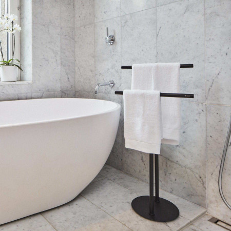 FB616 Smedbo Outline Black Freestanding Double Towel Rail Lifestyle