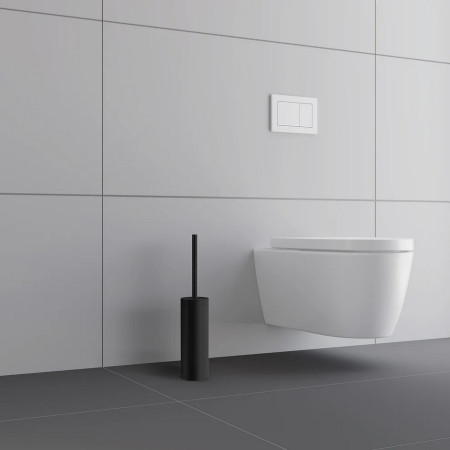 FB612 Smedbo Outline Black Freestanding Toilet Brush and Holder Bathroom Setting