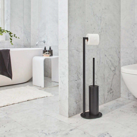 FB613 Smedbo Outline Black Freestanding Toilet Roll Holder with Toilet Brush Lifestyle