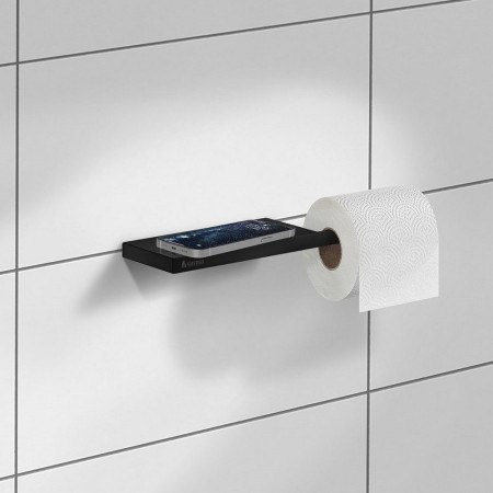 FB3411 Smedbo Outline Black Toilet Roll Holder with Shelf (3)