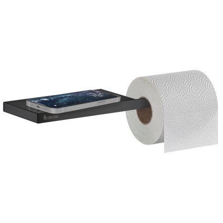 FB3411 Smedbo Outline Black Toilet Roll Holder with Shelf with Phone and Paper Roll