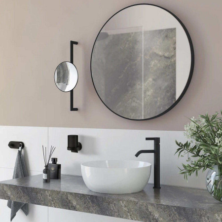 FB493 Smedbo Outline Black Wall Mounted Makeup Mirror on Bar Lifestyle