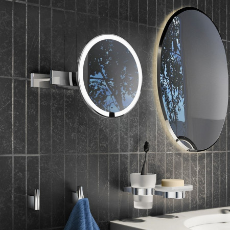 FK491EP Smedbo Outline Chrome Rounded Wall Mounted LED Mirror (2)
