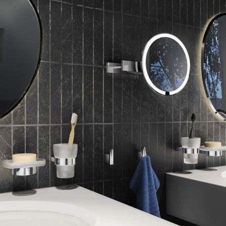 FK491EP Smedbo Outline Chrome Rounded Wall Mounted LED Mirror Lifestyle