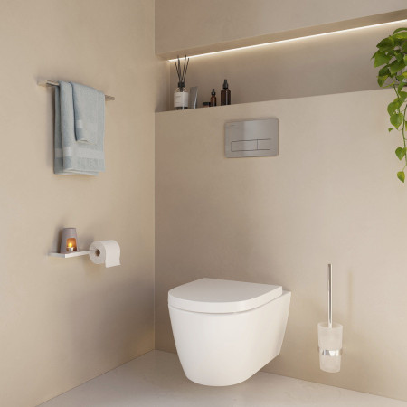 FK3411 Smedbo Outline Chrome Toilet Roll Holder with Shelf Bathroom Setting