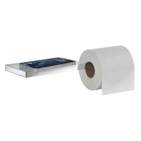 FK3411 Smedbo Outline Chrome Toilet Roll Holder with Shelf with Phone and Paper Roll