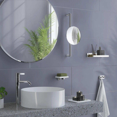 FK493 Smedbo Outline Chrome Wall Mounted Makeup Mirror on Bar Lifestyle