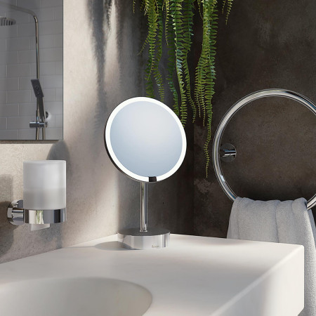 FK488EP Smedbo Outline Freestanding Chrome LED Mirror Switched On