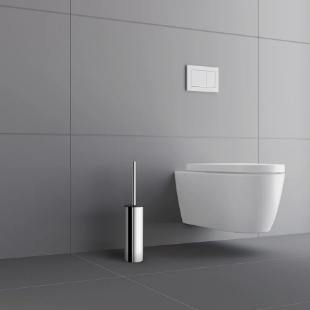 FK612 Smedbo Outline Polished Stainless Steel Freestanding Toilet Brush and Holder Lifestyle