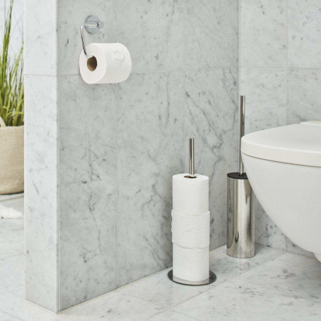FK612 Smedbo Outline Polished Stainless Steel Freestanding Toilet Brush and Holder Bathroom Setting