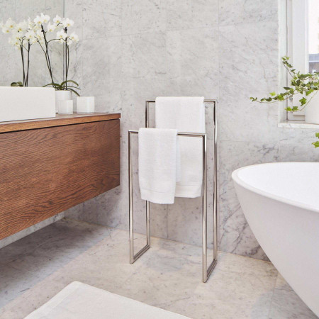 FK614 Smedbo Outline Stainless Steel Double Freestanding Towel Rail Lifestyle
