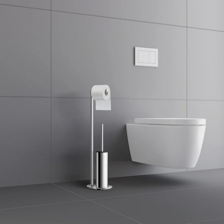 FK613 Smedbo Outline Stainless Steel Freestanding Toilet Roll Holder with Toilet Brush Lifestyle