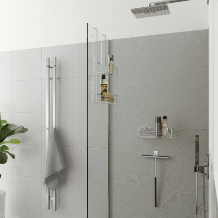 DK1141 Smedbo Sideline 596mm Double Hanging Shower Basket Polished Chrome Bathroom Setting