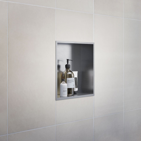 DS5022 Smedbo Sideline Brushed 300 x 300mm Shower and Bathroom Wall Niche Lifestyle