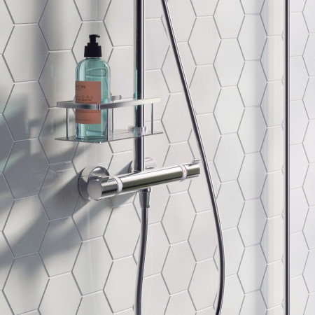 DK3008 Smedbo Sideline Chrome Riser Rail Shower Basket Lifestyle