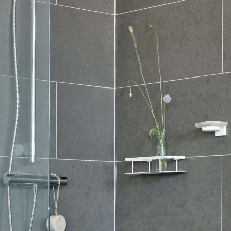 DX3001 Smedbo Sideline Design Matt White Shower Basket Bathroom Setting