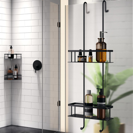 DB3041 Smedbo Sideline Double Hanging Shower Basket Matt Black Lifestyle