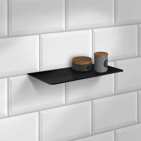 DB3062 Smedbo Sideline Grout Line Black Rectangular Shelf with Lines Lifestyle