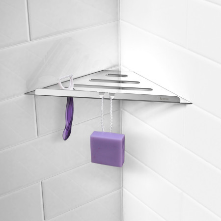 DK3060 Smedbo Sideline Grout Line Polished Stainless Steel Corner Shelf Lifestyle