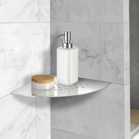 DK3063 Smedbo Sideline Grout Line Stainless Steel Corner Shelf with Holes Bathroom Setting