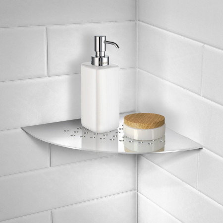 DK3063 Smedbo Sideline Grout Line Stainless Steel Corner Shelf with Holes Lifestyle