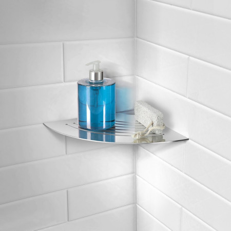 DK3064 Smedbo Sideline Grout Line Stainless Steel Corner Shelf with Lines (2)