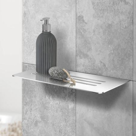 DK3062 Smedbo Sideline Grout Line Stainless Steel Rectangular Shelf with Lines Bathroom Setting