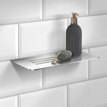 DK3062 Smedbo Sideline Grout Line Stainless Steel Rectangular Shelf with Lines Lifestyle