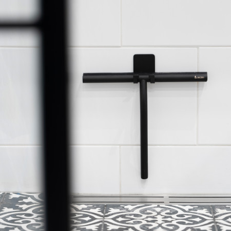 DB2140 Smedbo Sideline Shower Squeegee With Self Adhesive Hook Black Bathroom Setting