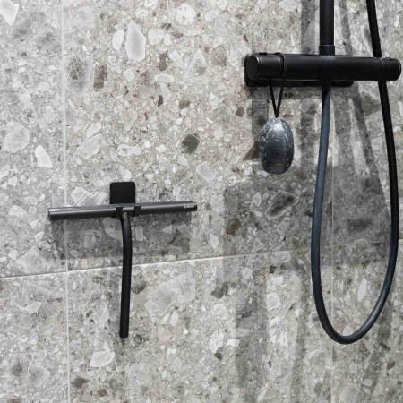 DB2140 Smedbo Sideline Shower Squeegee With Self Adhesive Hook Black Lifestyle