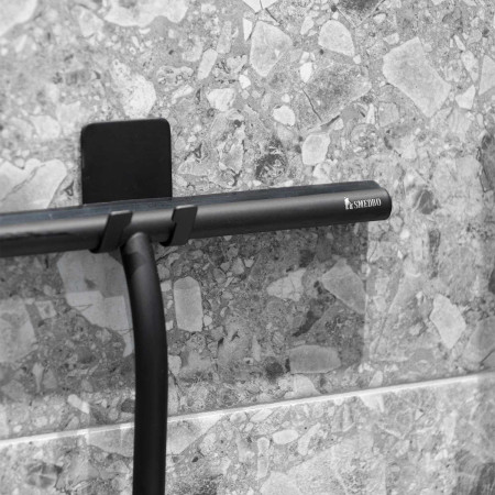 DB2140 Smedbo Sideline Shower Squeegee With Self Adhesive Hook Black Installed on Wall