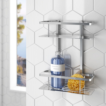DK3012 Smedbo Sideline Wall Mounted Double Shower Basket Lifestyle