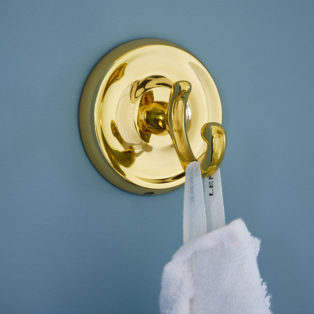 V255 Smedbo Villa Polished Brass 70mm Towel Hook Lifestyle