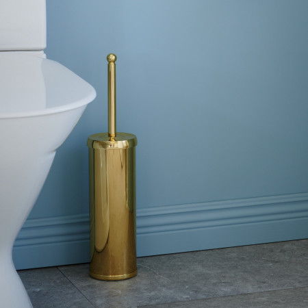 V233 Smedbo Villa Polished Brass Toilet Brush and Holder Bathroom Setting