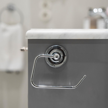 K241 Smedbo Villa Toilet Roll Holder Polished Chrome Installed on a Vanity Unit