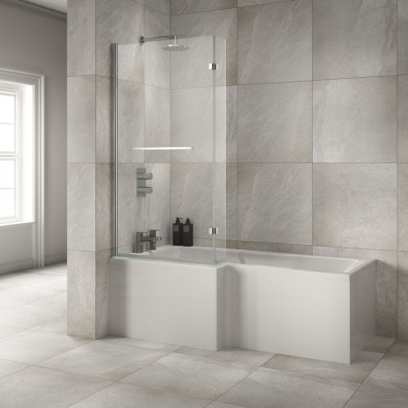 Vantara Presence 1470 x 850mm L Shaped Shower Bath Screen with Towel Rail