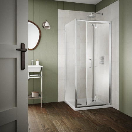 VAG6C29 Vantara 6 900mm Chrome Bifold Shower Door Open Design