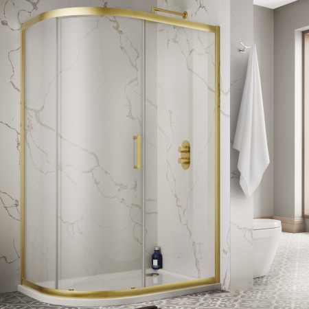 Vantara 8 1200 x 800mm Brushed Brass Single Door Offset Quadrant Shower Enclosure