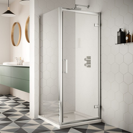 VAG8C21 Vantara 8 760mm Chrome Hinged Shower Door with Side Panel