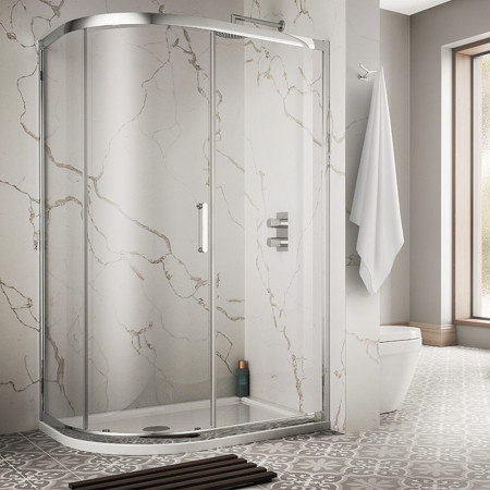 Vantara 8 900 x 760mm Chrome Single Door Offset Quadrant Shower Enclosure