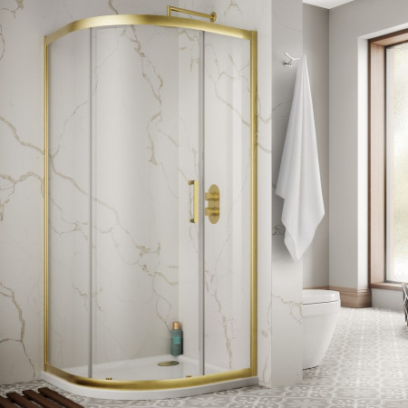 SOR02/SOR90D Sommer 8 Brushed Brass Single Door Quadrant Shower Enclosure