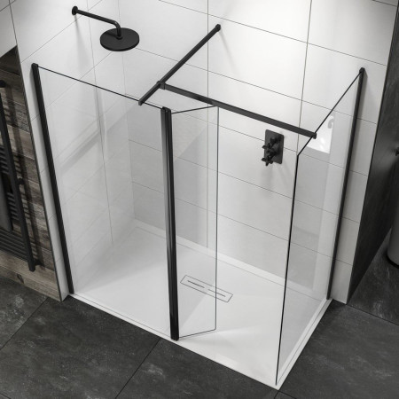 VATHVW070K Vantara Thrive 700mm Black Wetroom Panel with Side Panel