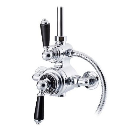 St James Traditional Thermostatic Valve with 2 Function Diverter & Black London Levers