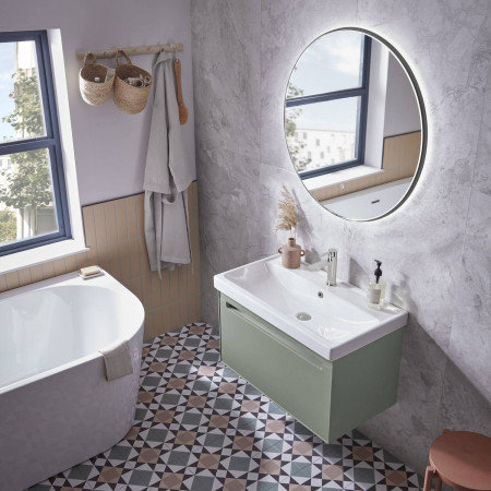 ACU800WLRL Tavistock Acumen 800mm Matt Laurel Green Wall Hung Vanity Unit and Basin Lifestyle