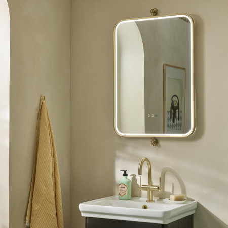 ALM060BR Tavistock Alderbury 600 x 800mm Brushed Brass Illuminated Rectangular Bathroom Mirror Lifestyle